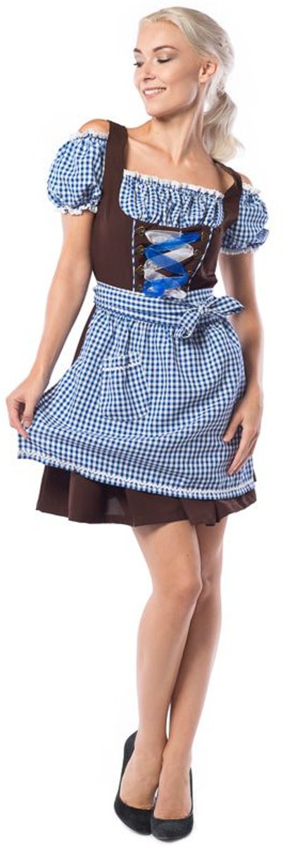 Boeren Tirol & Oktoberfest Kostuum | Dirndl Dorothea Blauw / Bruin | Vrouw | Maat 40 | Bierfeest | Verkleedkleding